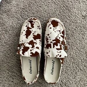 Brown & White Cowprint Loafers
